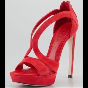 Alexander McQueen Armadillo double arched red suede sandal IT 38 US 8